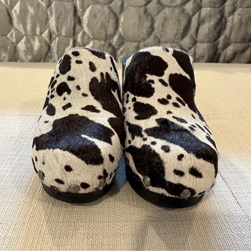 Matisse Black and White Cowhide Studded Platform Clogs - Picture 2 of 10